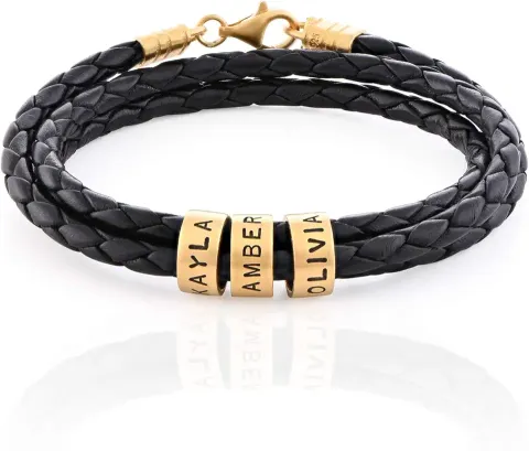 Personalized Navigator Braided Leather Bracelet